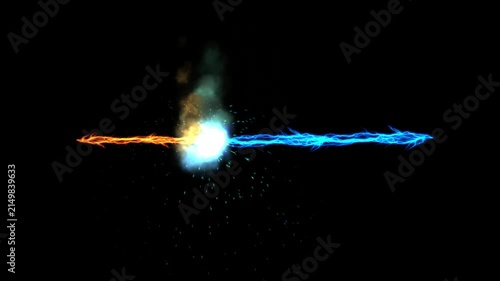 Red and blue energies collision motion graphics with plain black background