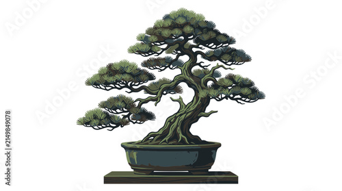 Isolated Japanese Bonsai Tree in Ceramic Pot