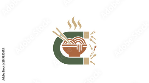 Noodle Magnet Concept Logo Icon