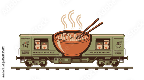 Noodle Soup Freight Train Illustration