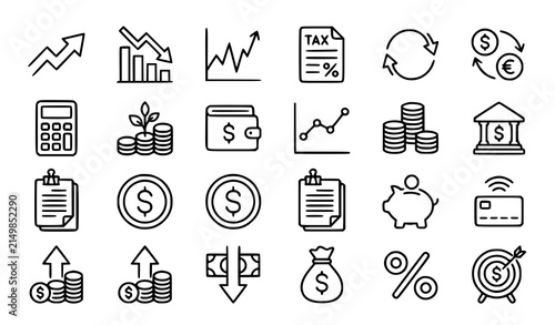 Fotografía Finance icon set with profit loss stock tax exchange budget earnings money and r
