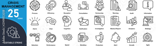 crisis management set of web icons in line style. Editable icons collection vector illustration