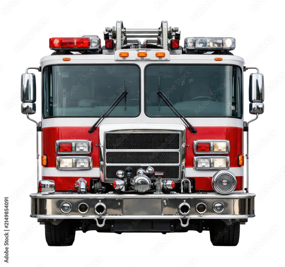 Fototapeta premium PNG Red fire truck front view