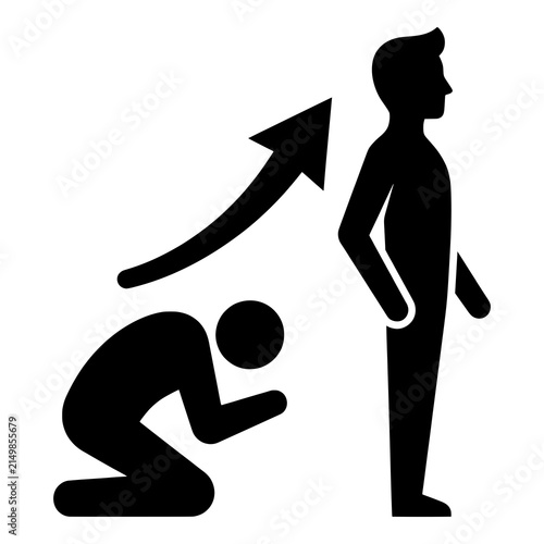 Person kneeling before standing figure black silhouette worship concept.