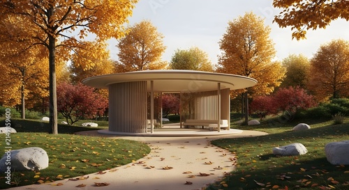 Modern wooden house with courtyard at dusk.