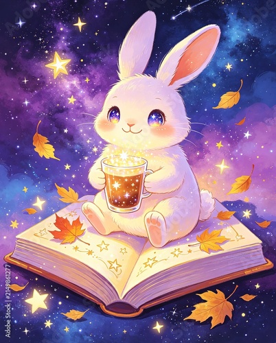 Bright vivid palette with fine details, clover‑filled meadow, joyful hiding rabbit, romantic whimsical cartoon illustration