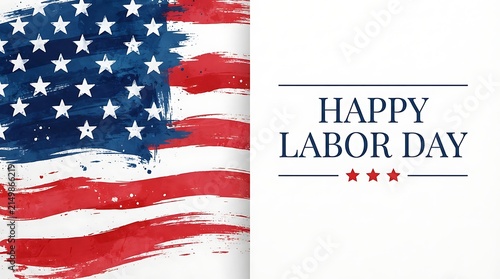 Happy labor day greeting card with watercolor american flag