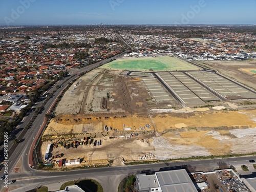 Cuadro en lienzo Aerial view of new residential subdivision and expanding suburban housing develo