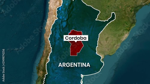 Argentina map with Cordoba highlighted video motion animation footage