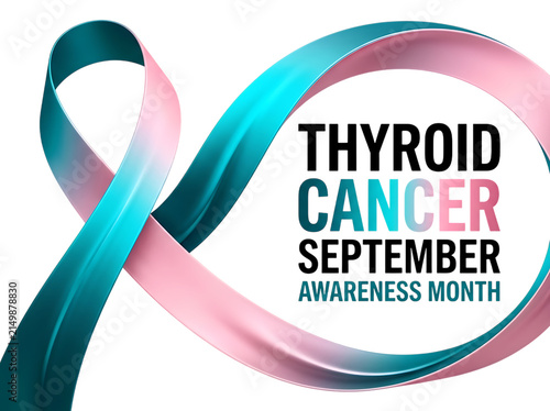 Thyroid cancer awareness month in september with teal and pink ribbon isolated on transparent background