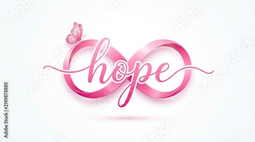 Hope text written in infinity symbol with pink butterfly infinity butterfly