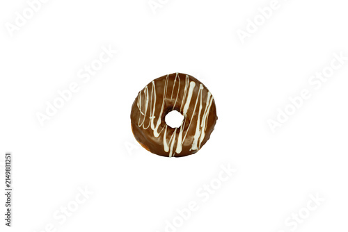 Photography Chocolate Glazed Donut With White Drizzle Isolated On Transparent Background PNG