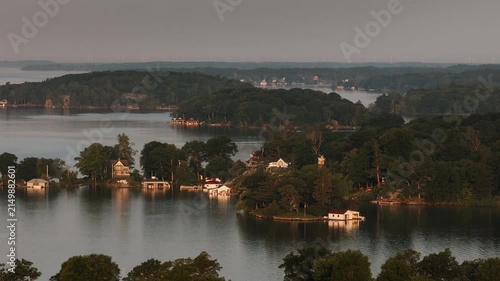 Aerial view of the St. Lawrence River at sunrise