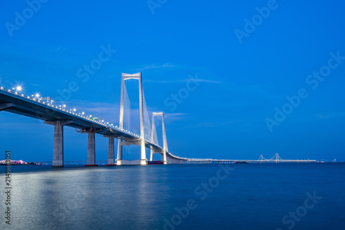 Night view of the Zhongshan Bridge, part of the Shenzhen-Zhongshan Link in Zhongshan, China.