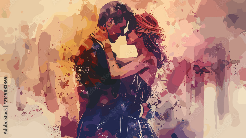 Fototapeta premium Couple Embracing With Warm Hues And Textured Background During A Dance Evoking Romance And Intimacy
