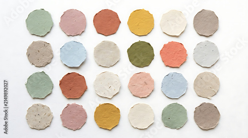 Set of colorful textured paper circles with rough edges