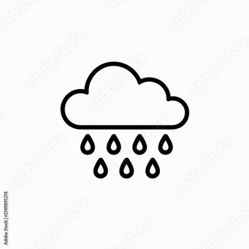 Simple black and white illustration of a cloud raining droplets.