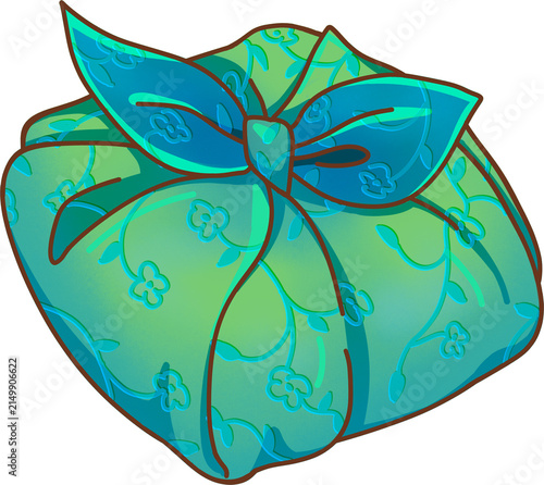 Korean traditional wrapping cloth bojagi green gift package illustration element