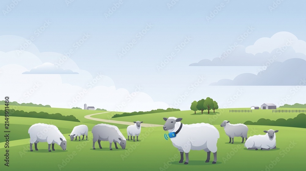 Fototapeta premium Smart Agriculture Sheep Tracking Vector Illustration