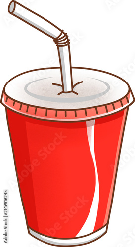Red paper cup soda soft drink with straw fast food illustration element