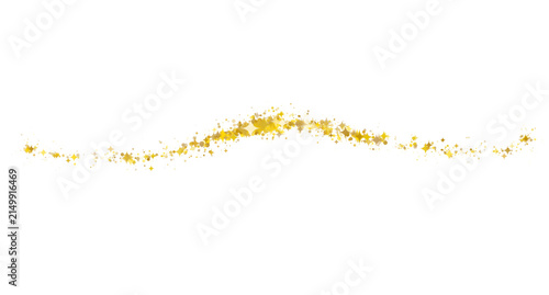 Abstract golden glitter wave of sparkles and stars isolated on a white background for festive design
