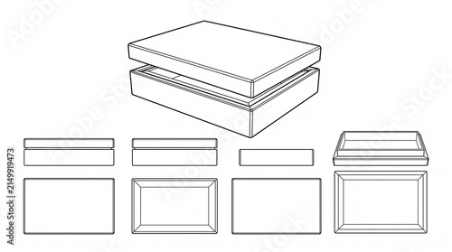 Box Packaging Vector Template Line Art Set for Technical Drawing and Product Design