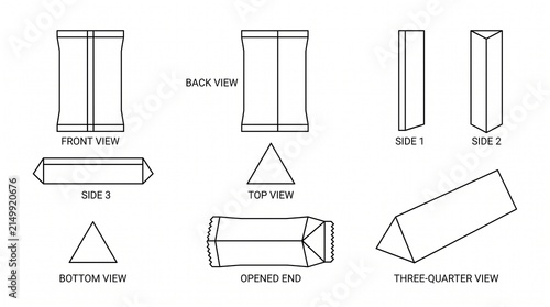Triangular Prism Packaging Die-Line Vector Illustration - Multiple Views for Food Box or Snack Mockup