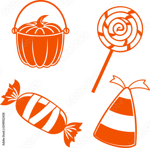 Halloween Candy Treats and Party Hat Vector Illustration Set