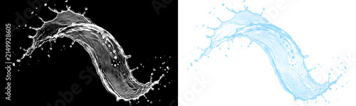 Картината върху платно Dynamic water splash with droplets and waves on contrasting black and transparen