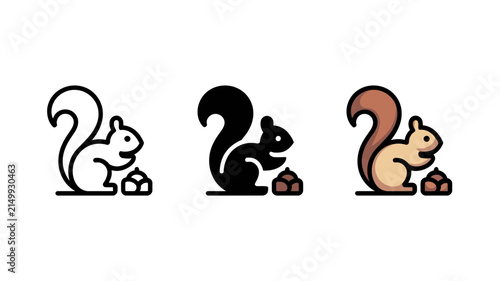 Bild auf Leinwand Minimalist squirrel icon set, cute forest animal vector, brown squirrel logo Edi