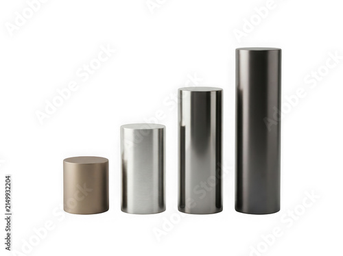 Three gray metal cylinders of different sizes isolated on transparent background