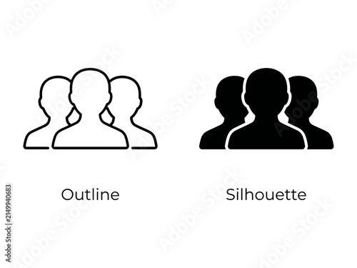 Canvas Print Group Icons: Outline and Silhouette representation of a group of people, symbolizing community, team, or audience