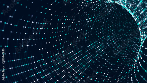 Sci-fi background. Digital wave with many particles. Big data visualization. Template for festive presentation. 3d