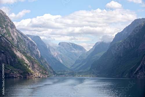 Lysefjord with View Toward Lysebotn Surrounded by Steep Mountain Cliffs, Norway