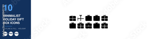 Gift Box Icon Set on White Background with Minimalist Holiday Nameplate Labels and Simple Line Style Decorations