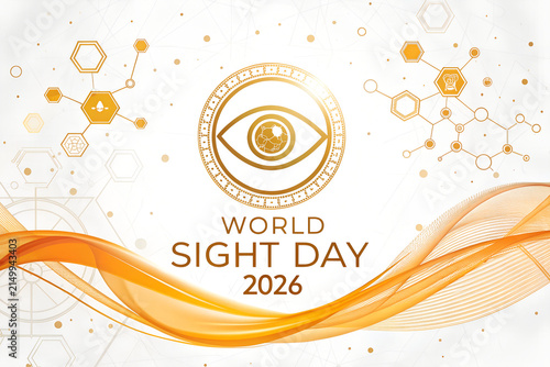 World sight day graphic design with golden eye icon and abstract optical lines