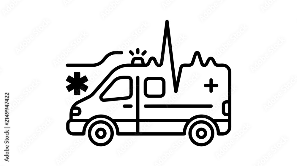 Obraz premium Ambulance icon with heartbeat line and star of life, isolated on transparent background