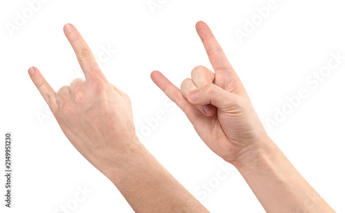 фотографія Set of male hands making horn fingers signs, isolated on transparent cutout back
