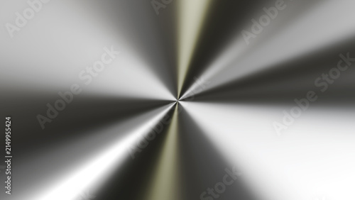 Circular shiny brushed metal texture, silver metallic background render illustration.