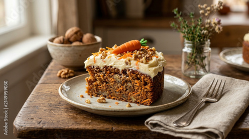 Delicious Slice of Homemade Carrot Cake with Cream Cheese Frosting
