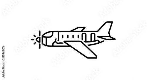 Simple Line Art Icon of a Propeller Airplane in Flight