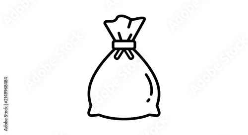 Simple line art icon of a tied drawstring bag, isolated on white background