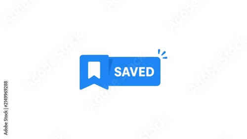 Animated Blue Saved Bookmark Button Icon Motion Graphic on White Background