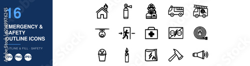 Emergency Safety Outline Icons Nameplate Abstract Visual Background with Clean Commercial Design Style