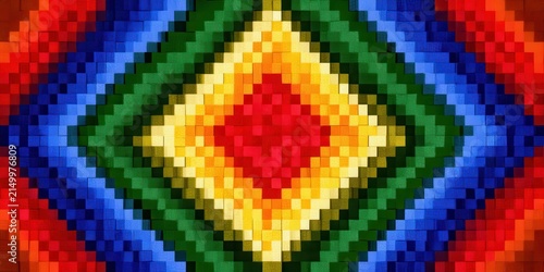 Colorful geometric diamond pattern in abstract pixel art style, vibrant abstract background