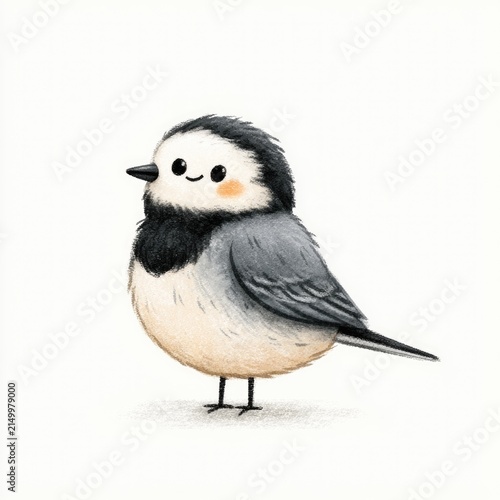 Cute white wagtail bird doodle illustration