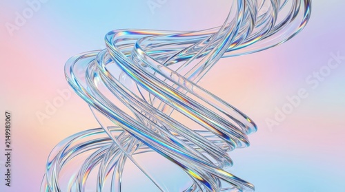Abstract glass spiral lines curving on soft pastel gradient background