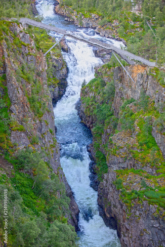 Vøringsfossen Waterfall with Spectacular Footbridge in Hardangervidda National Park, Norway