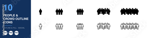 People & Crowd Outline Icons Set with Various Group Sizes and Arrangements. Conceptual Illustration for Demographics, Population, and Community