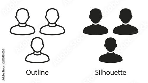 User Icon Comparison: A clear visual comparison showcasing three user icons in an outline style and three in a solid silhouette style, representing different representations of individuals and data.
